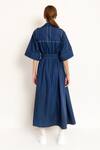 Shop_Notebook_Blue Cotton Poplin Lycra Straight Collar A-line Midi Dress _at_Aza_Fashions