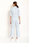 Shop NOTEBOOK Blue Cotton Poplin Straight Collar Zipper Jumpsuit at Aza Fashions Shop_NOTEBOOK_Blue Cotton Poplin Straight Collar Zipper Jumpsuit _at_Aza_Fashions