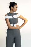 Buy NOTEBOOK Grey Lycra Round Off Shoulder Striped Jumpsuit Online at Aza Fashions Buy_NOTEBOOK_Grey Lycra Round Off Shoulder Striped Jumpsuit _Online_at_Aza_Fashions