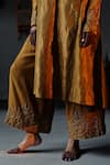 Shorshe Clothing_Gold Handloom Tissue Lining Shantoon Embroidery Flared Kurta And Farshi Pant Set _at_Aza_Fashions