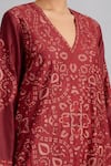 Buy_Torani_Red Handwoven Chanderi And Cotton Voile V Neck Sanobar Sahiba Kurta & Pant Set _Online_at_Aza_Fashions