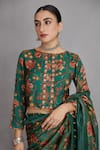 Buy_Torani_Green 100% Cotton Silk Woven Floral Round Sheesham Chandani Blouse _at_Aza_Fashions