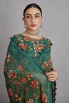 Torani_Green 100% Cotton Silk Woven Floral Round Sheesham Chandani Blouse _Online_at_Aza_Fashions