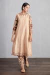 Torani_Beige Handwoven Chanderi Embroidery Round Chandan Urvi Kurta Set  _Online_at_Aza_Fashions