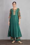Torani_Green Handwoven Chanderi Round Sheesham Barkha Kurta Set _Online_at_Aza_Fashions
