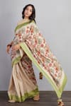 Torani_Beige Handwoven Chanderi Floral Airawata Chandni Saree  _Online_at_Aza_Fashions