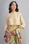 Buy_Torani_Beige Handwoven Chanderi Chevron Mandarin Collar Airawata Chandni Blouse _at_Aza_Fashions