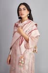 Torani_Pink Embroidery, Tassels Gulbahari Aafiya Scarf _Online_at_Aza_Fashions
