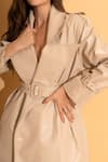 Torqadorn_Cream Faux Leather Notched Lapel Trench _Online_at_Aza_Fashions