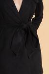 Shop_TORQADORN_Black Suede Plunge V Neck Dress With Belt  _Online_at_Aza_Fashions