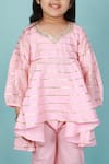 Shop_Tiny Pants_Pink , Satin Gota Patti Asymmetric Kurta And Pant Set _Online_at_Aza_Fashions