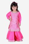 Tiny Pants_Pink Cotton Embroidery, Gota Patti Striped Kurta And Sharara Set _Online_at_Aza_Fashions