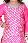 Shop_Tiny Pants_Pink Cotton Embroidery, Gota Patti Striped Kurta And Sharara Set _Online_at_Aza_Fashions