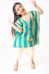 Tiny Pants_Green Chiffon Embroidery, Gota Patti Kaftan Kurta And Pant Set _Online_at_Aza_Fashions