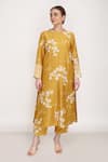 Buy_Arcvsh By Pallavi Singh_Yellow Lining Cotton, Silk Chanderi Petal Round Print Kurta And Pant Set _at_Aza_Fashions