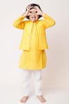 Tiny Pants_Yellow Cotton Woven Stripes Pattern Bundi And Kurta Set _Online_at_Aza_Fashions