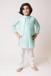 Buy_Tiny Pants_Blue Cotton Woven Stripes Pattern Bundi And Kurta Set _at_Aza_Fashions