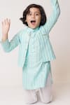 Tiny Pants_Blue Cotton Woven Stripes Pattern Bundi And Kurta Set _Online_at_Aza_Fashions