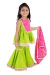 Tiny Pants_Green Cotton Gota Patti, Embroidery Bandhani Print Kurta Sharara Set _Online_at_Aza_Fashions