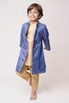 Buy_Tiny Pants_Blue Chanderi And Silk Woven Polka Dots Sherwani Set _at_Aza_Fashions