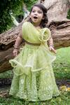 Buy_Toplove_Green Net, Satin, Cotton Embroidery Floral Crop Top And Lehenga Set _at_Aza_Fashions