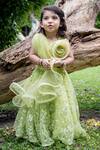 Shop_Toplove_Green Net, Satin, Cotton Embroidery Floral Crop Top And Lehenga Set _at_Aza_Fashions