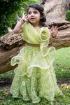 Toplove_Green Net, Satin, Cotton Embroidery Floral Crop Top And Lehenga Set _Online_at_Aza_Fashions