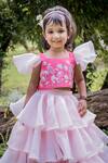 Shop_Toplove_Pink Cotton, Organza, Satin Embroidery Floral Crop Top And Layered Skirt Set _Online_at_Aza_Fashions