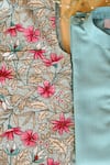 The Plum Bum Blue Cotton Embroidery Floral Print Bundi And Kurta Set Online at Aza Fashions The Plum Bum_Blue Cotton Embroidery Floral Print Bundi And Kurta Set _Online_at_Aza_Fashions