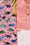 Shop_The Plum Bum_Pink Cotton, Linen Printed Dinosaur Bundi And Kurta Set _at_Aza_Fashions