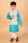 Buy_The Plum Bum_Beige Cotton, Linen Dinosaur Printed Bundi And Kurta Set _at_Aza_Fashions