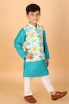 Shop_The Plum Bum_Beige Cotton, Linen Dinosaur Printed Bundi And Kurta Set _at_Aza_Fashions