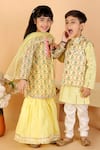 Shop_The Plum Bum_Yellow Chanderi, , Net, Satin Mughal Jaal Print Kurta Sharara Set _at_Aza_Fashions