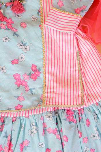 Shop_The Plum Bum_Pink Cotton, Net Embroidery, Gota Patti Floral Print Kurta Sharara Set _at_Aza_Fashions