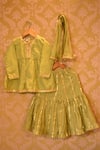Buy_The Plum Bum_Green Cotton, Net Embroidery Embellished Kurta And Sharara Set _at_Aza_Fashions
