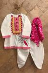 Buy The Plum Bum White Cotton, Silk Embroidery, Gota Patti, Pom-poms Pichkari Kurta Set at Aza Fashions Buy_The Plum Bum_White Cotton, Silk Embroidery, Gota Patti, Pom-poms Pichkari Kurta Set _at_Aza_Fashions