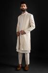 Buy_Prima Czar_White Metallic Jacquard Embroidered Achkan And Kurta Set_at_Aza_Fashions