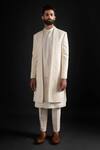 Prima Czar_White Metallic Jacquard Embroidered Achkan And Kurta Set_Online_at_Aza_Fashions