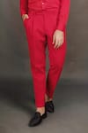 Prima Czar_Red Satin Patchwork Shirt And Pant Set_Online_at_Aza_Fashions