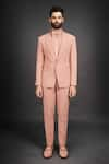 Buy_Prima Czar_Peach Dobby Peak Lapel Suit And Pant Set _at_Aza_Fashions