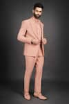 Prima Czar_Peach Dobby Peak Lapel Suit And Pant Set _Online_at_Aza_Fashions