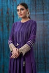 Label Niti Bothra Purple Silk Floral Round Pintuck Kurta And Palazzo Set Online at Aza Fashions Label Niti Bothra_Purple Silk Floral Round Pintuck Kurta And Palazzo Set _Online_at_Aza_Fashions