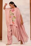 Buy_Koashee By Shubitaa_Pink Bemberg Silk Printed Floral V Neck Cape Tunic And Dhoti Pant Set _at_Aza_Fashions