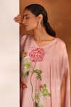 Buy_Koashee By Shubitaa_Pink Bemberg Silk Printed Floral V Neck Cape Tunic And Dhoti Pant Set _Online_at_Aza_Fashions