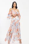 Buy_Mandira Wirk_White Chiffon Printed Tropical Motifs Halter Neck Top And Slit Pant Set _at_Aza_Fashions