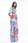 Mandira Wirk_Pink Cotton Tropical Motifs V Neck Printed Wrap Top And Pant Set_Online_at_Aza_Fashions