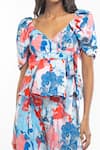 Buy_Mandira Wirk_Pink Cotton Tropical Motifs V Neck Printed Wrap Top And Pant Set_Online_at_Aza_Fashions