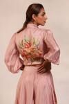 Shop_Koashee By Shubitaa_Pink Bemberg Silk, Lining Cambric Floral, Puffed Sleeve Top And Sharara Set _at_Aza_Fashions
