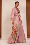 Koashee By Shubitaa_Pink Bemberg Silk, Lining Cambric Floral, Puffed Sleeve Top And Sharara Set _Online_at_Aza_Fashions