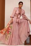 Buy_Koashee By Shubitaa_Pink Bemberg Silk, Lining Cambric Floral, Puffed Sleeve Top And Sharara Set _Online_at_Aza_Fashions